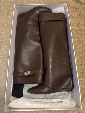 Givenchy Shark Brown Leather Tall Riding Boots